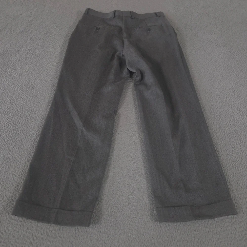 VINTAGE Hickey Freeman Pants Mens 32x30 Gray Bespoke Pleated Cuffed Wool 00s